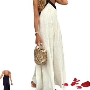 Elegant Black and White Halter Maxi Dress